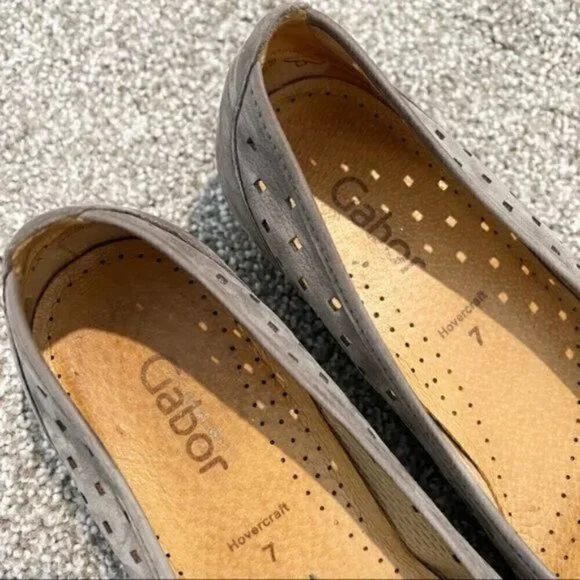 Gabor Ballet Flats Leather Perforated Comfort Classic Round Toe Gray/Tan Sz. 9.5 - Picture 5 of 8